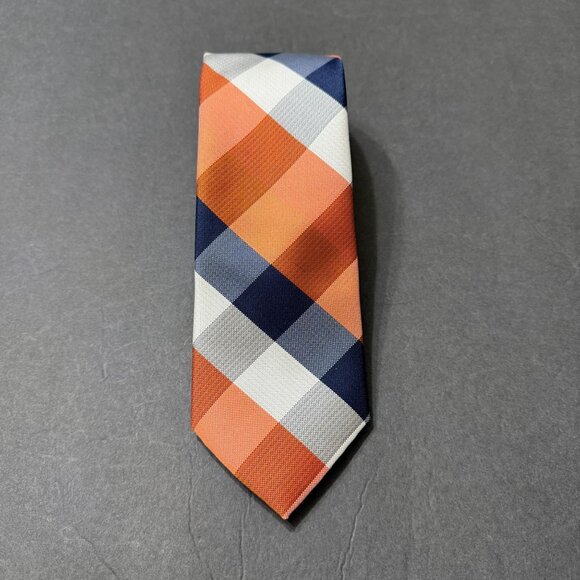 NWOT Izod Orange Blue Plaid Necktie 3 x 57" Stripes Mens Tie Gators Auburn UVA - Picture 9 of 10